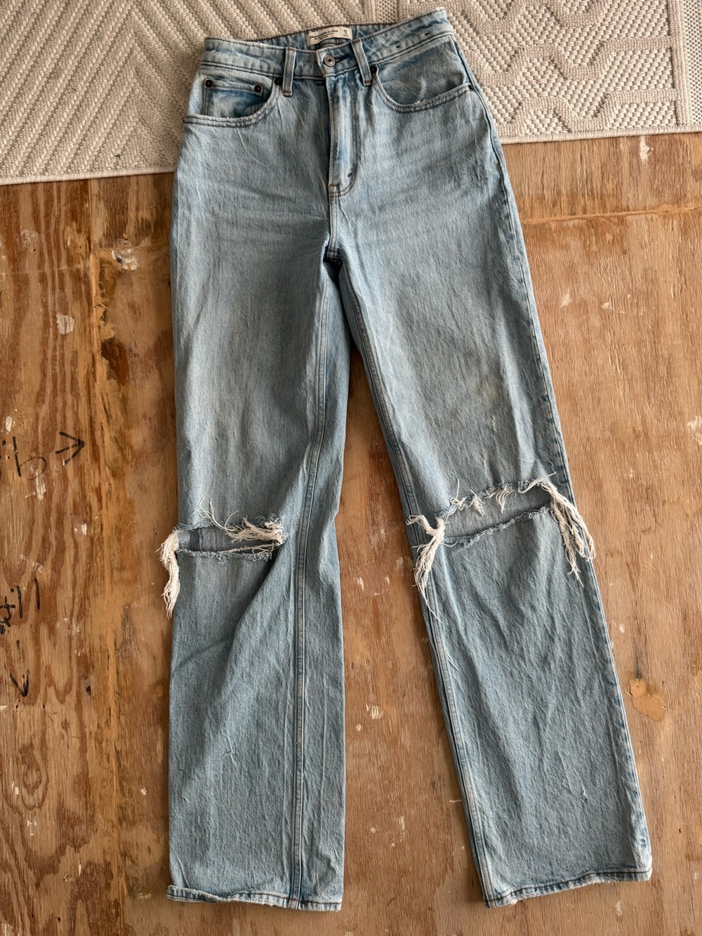 Abercrombie & Fitch Light Blue Distressed Straight Leg Jeans
